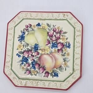 Vintage Avon Sweet Country Harvest 7" Trivet Floral Cottagecore Farmhouse Peasan